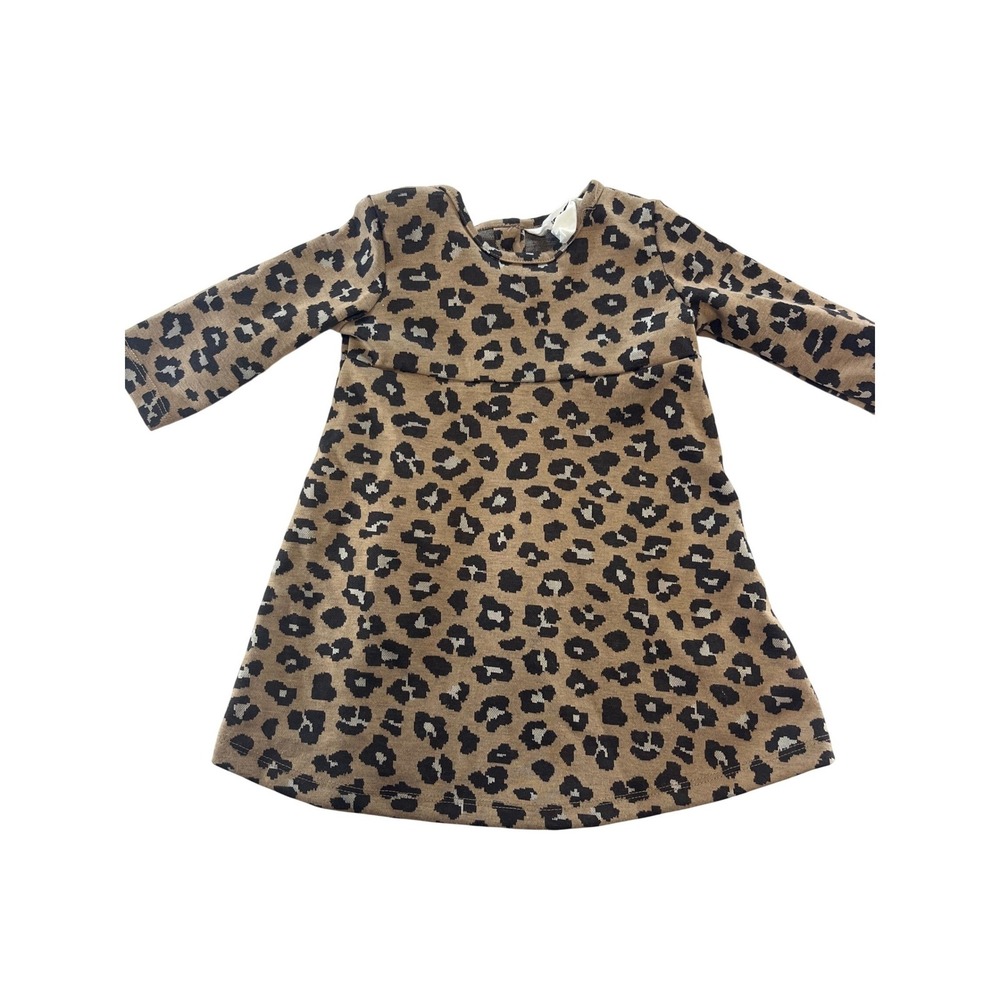 Cotton On Baby‎ Girls Leopard Print Long Sleeve Dress Tan Black 12-18 Months